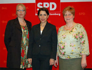 Von links: Isabella Klaiber-El Asmar (AsF), Bilkay Öney (Ministerin), Marlen Pankonin (stellv. Kreisvorsitzende)