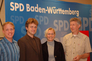 Von links nach rechts: Martin Bujard, Dr. Frank Mentrup, Dr. Anke Schuster & Kreisvorsitzender Sebastian Klassen